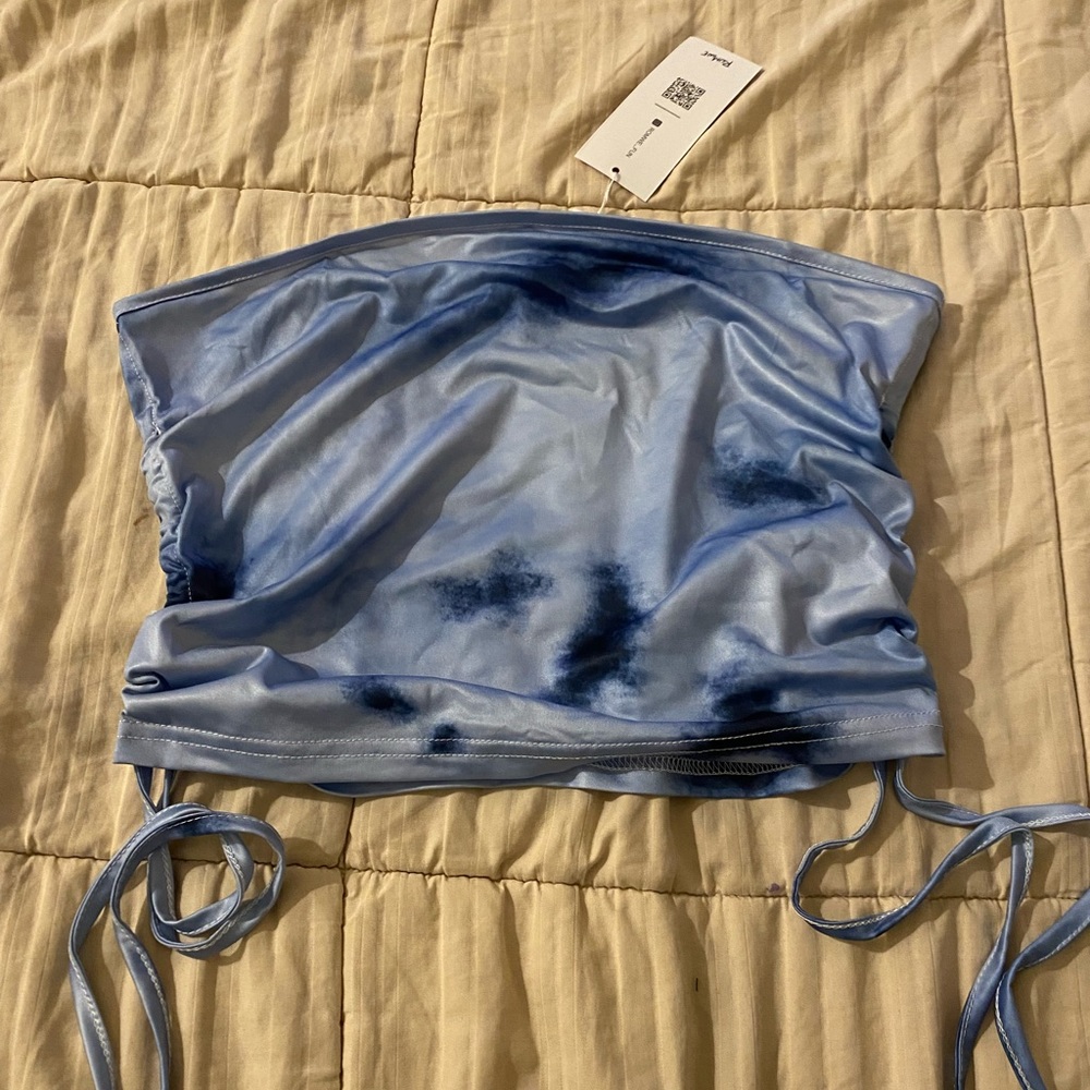 Blue drawstring crop top